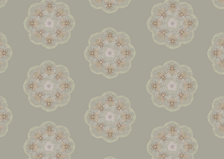 Bee Rosette Mural - Warm Gray - Sample