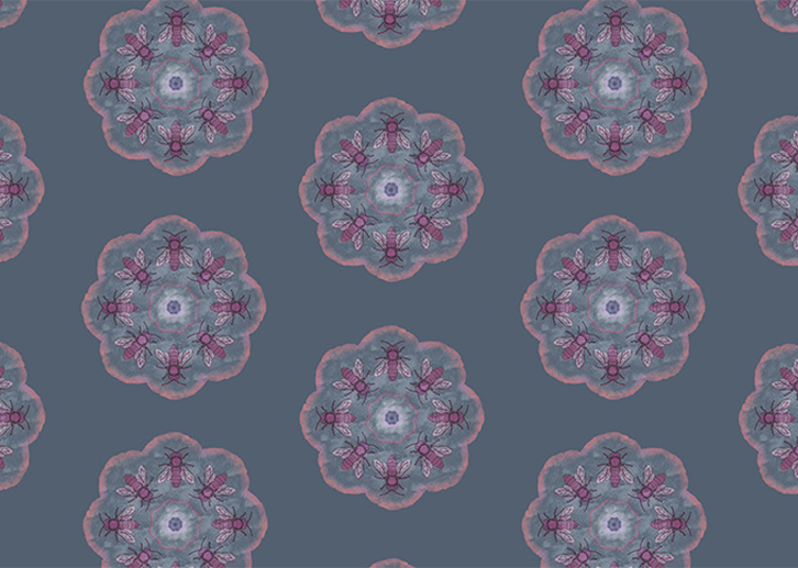 Bee Rosette Mural - Slate Blue - Sample