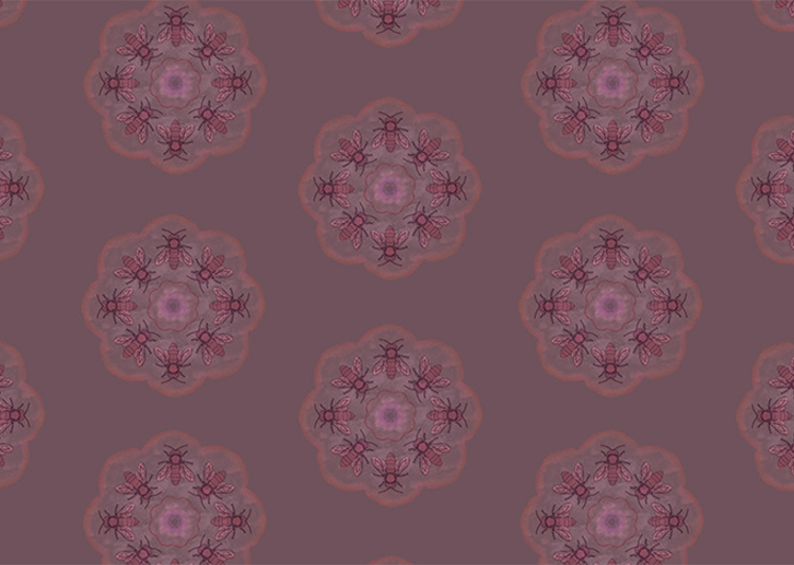 Bee Rosette Mural - Deep Mauve - Sample