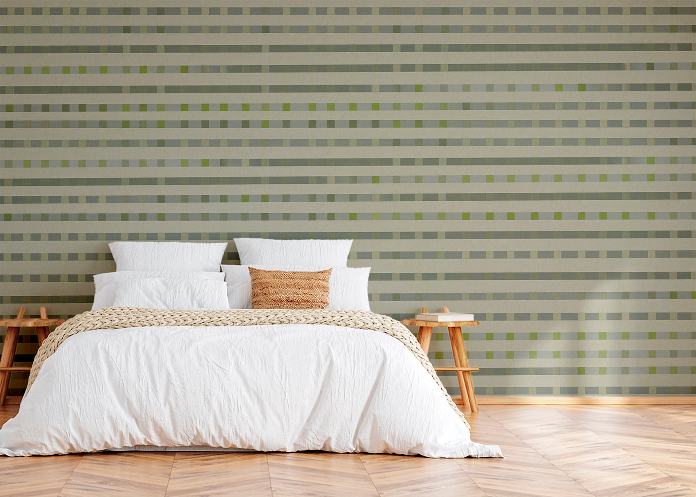Stripe Checks Mural - Greenware Grigio