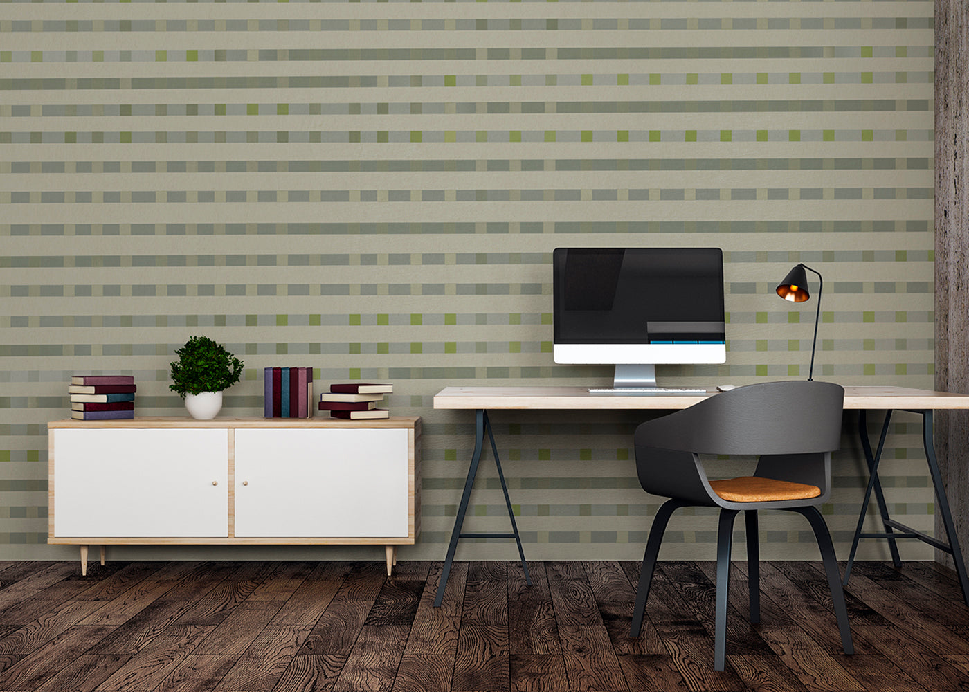 Stripe Checks Mural - Greenware Grigio