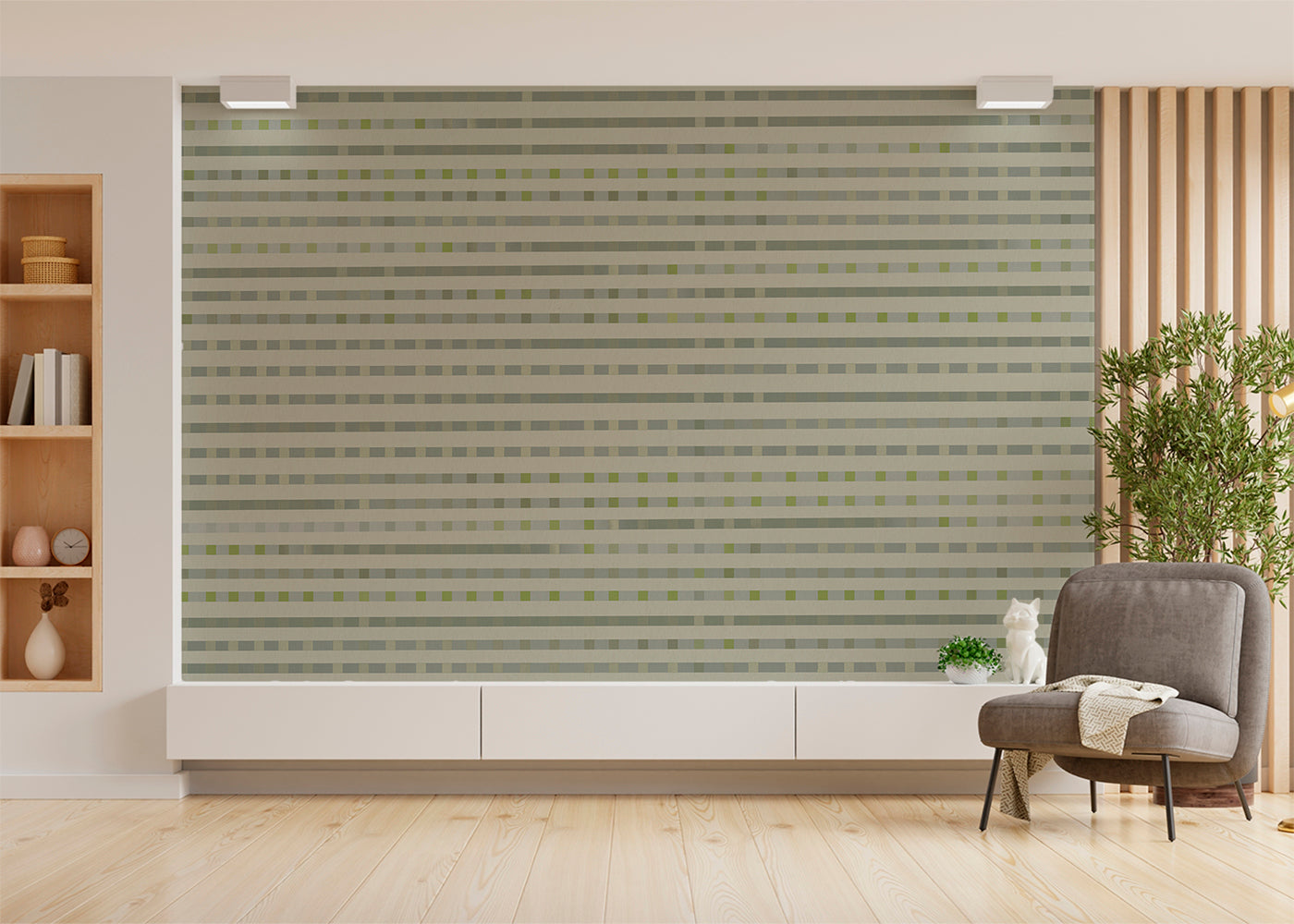 Stripe Checks Mural - Greenware Grigio