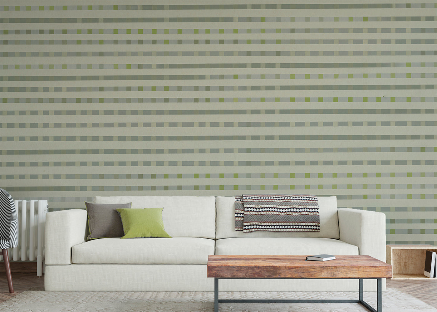 Stripe Checks Mural - Greenware Grigio