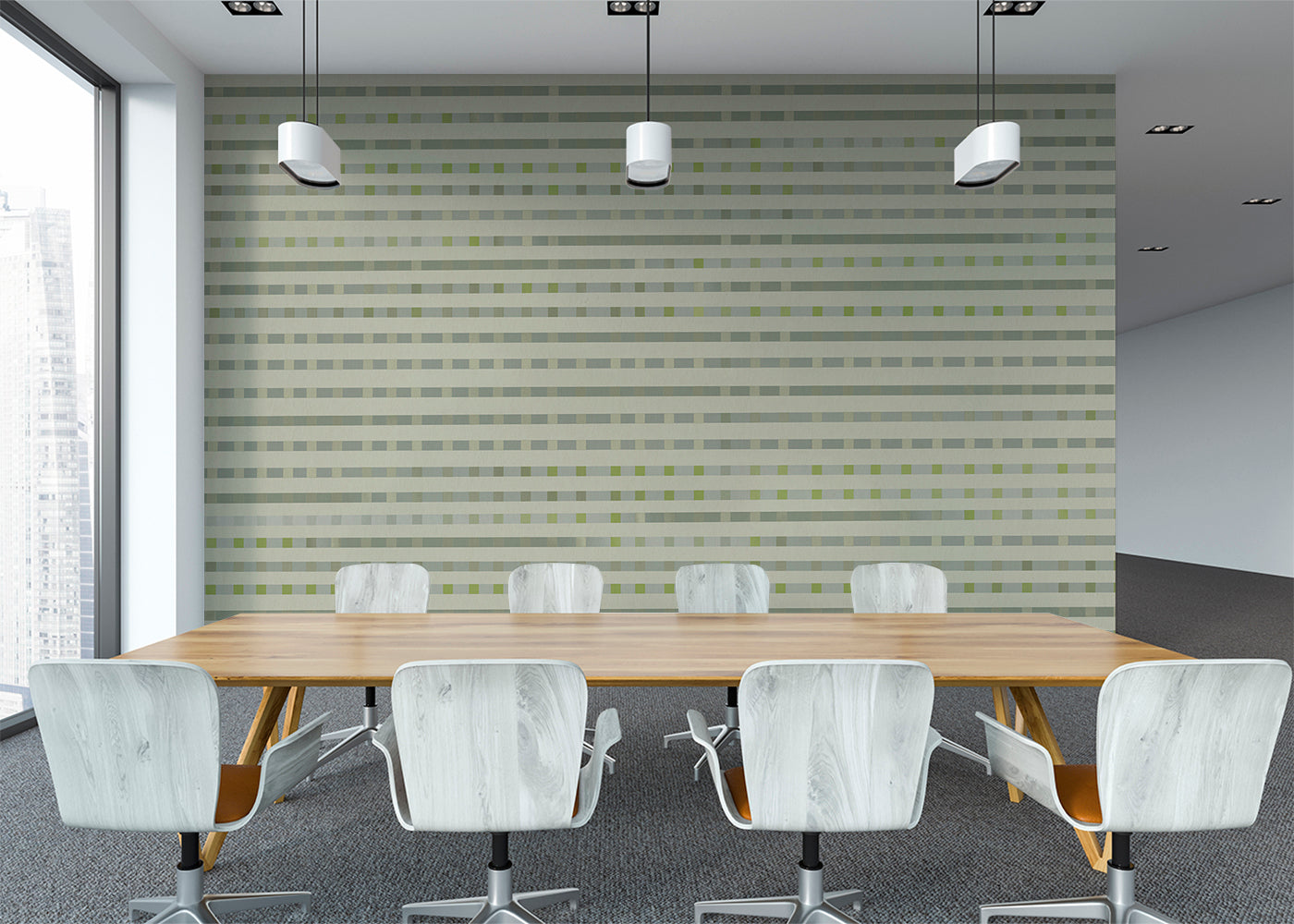 Stripe Checks Mural - Greenware Grigio