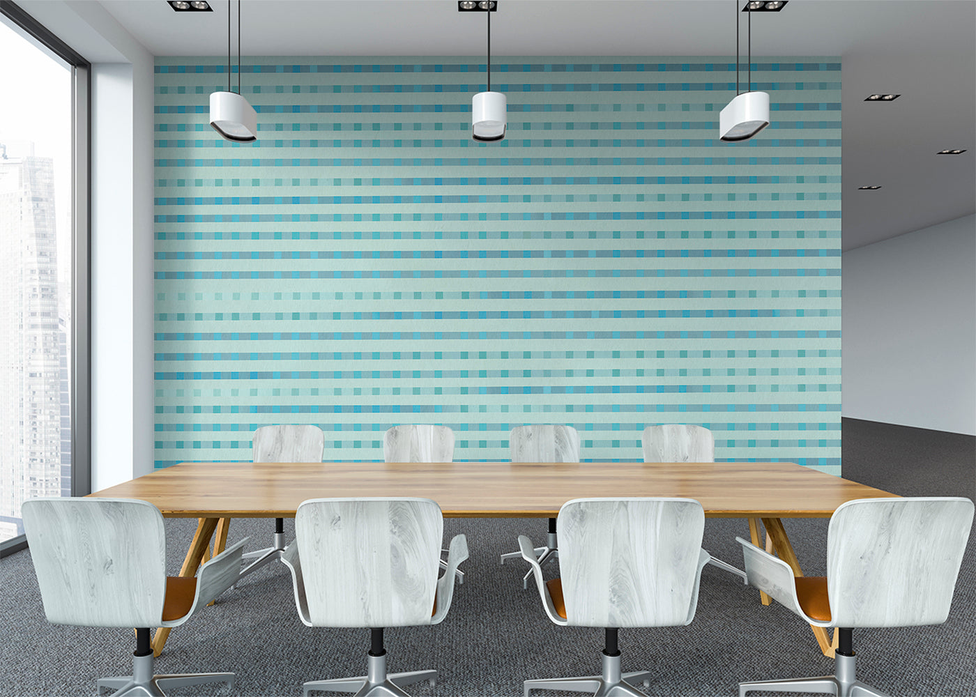 Stripe Checks Mural - Sky Aqua