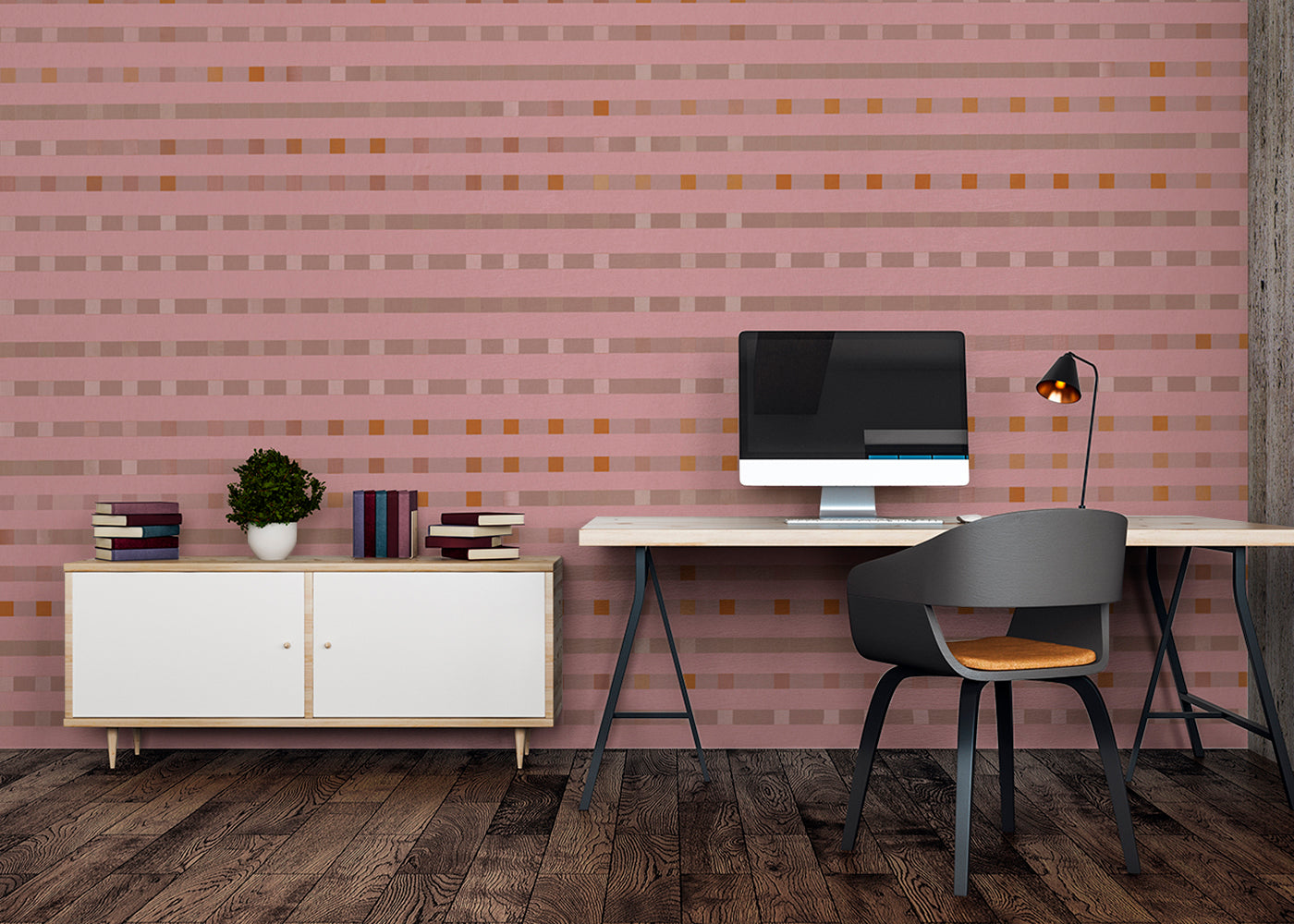 Stripe Checks Mural - Roseate Brown