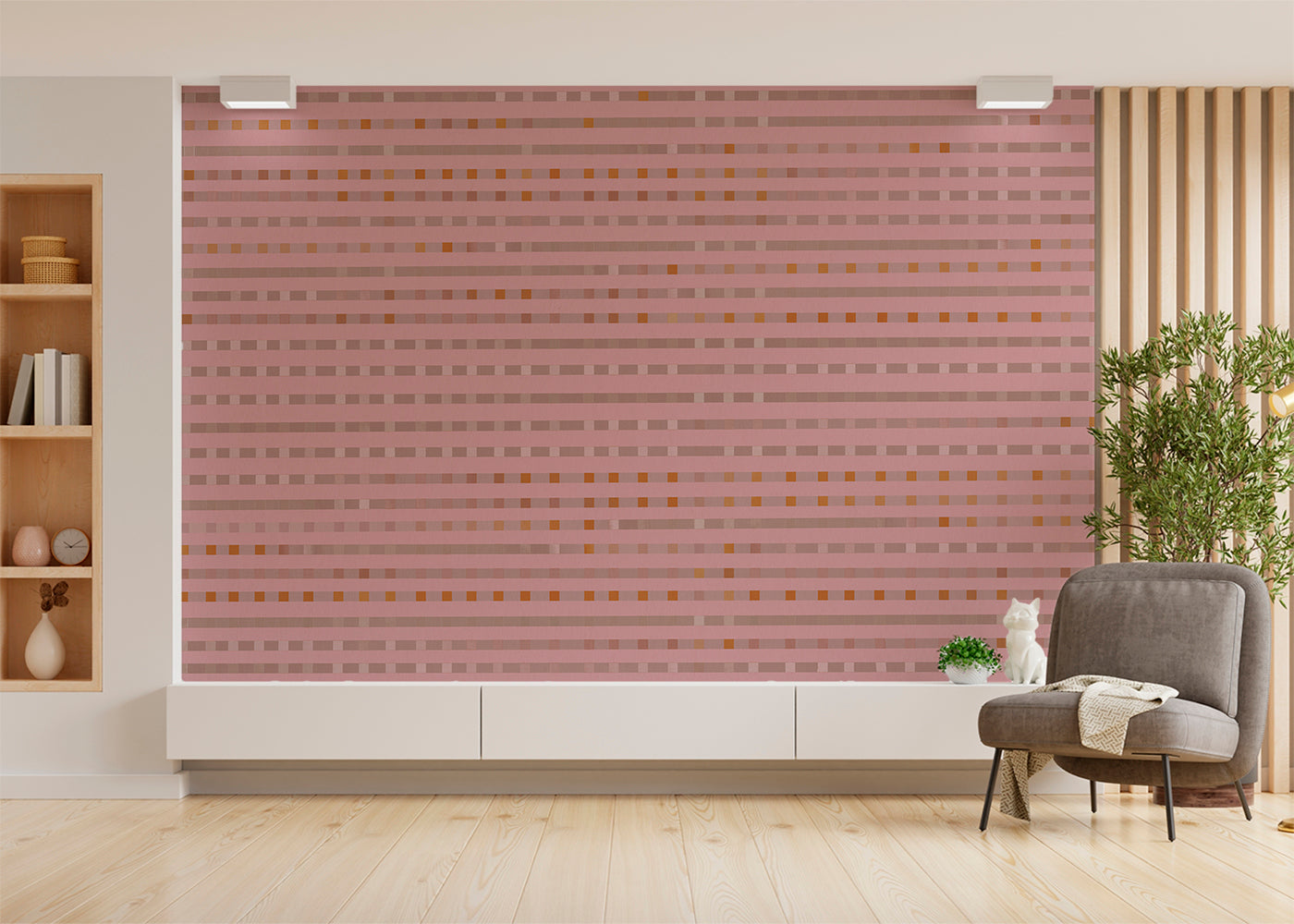 Stripe Checks Mural - Roseate Brown