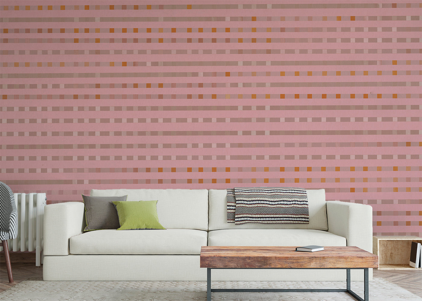 Stripe Checks Mural - Roseate Brown