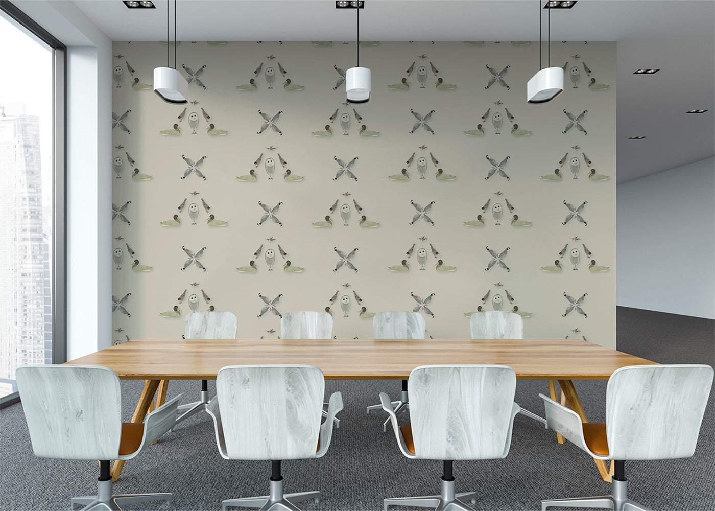 Five Birds Mural - Warm Bleach