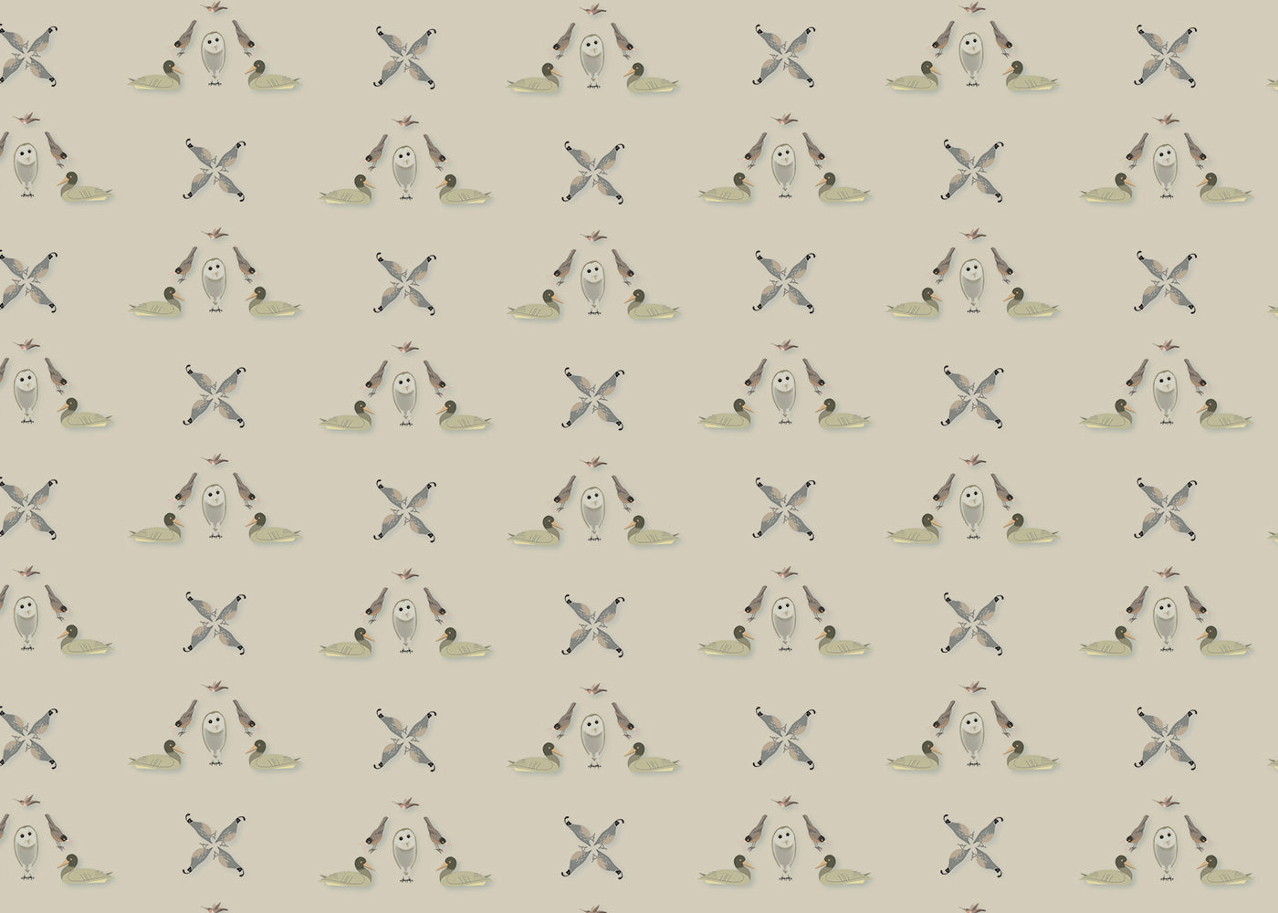 Five Birds Mural - Warm Bleach - Sample