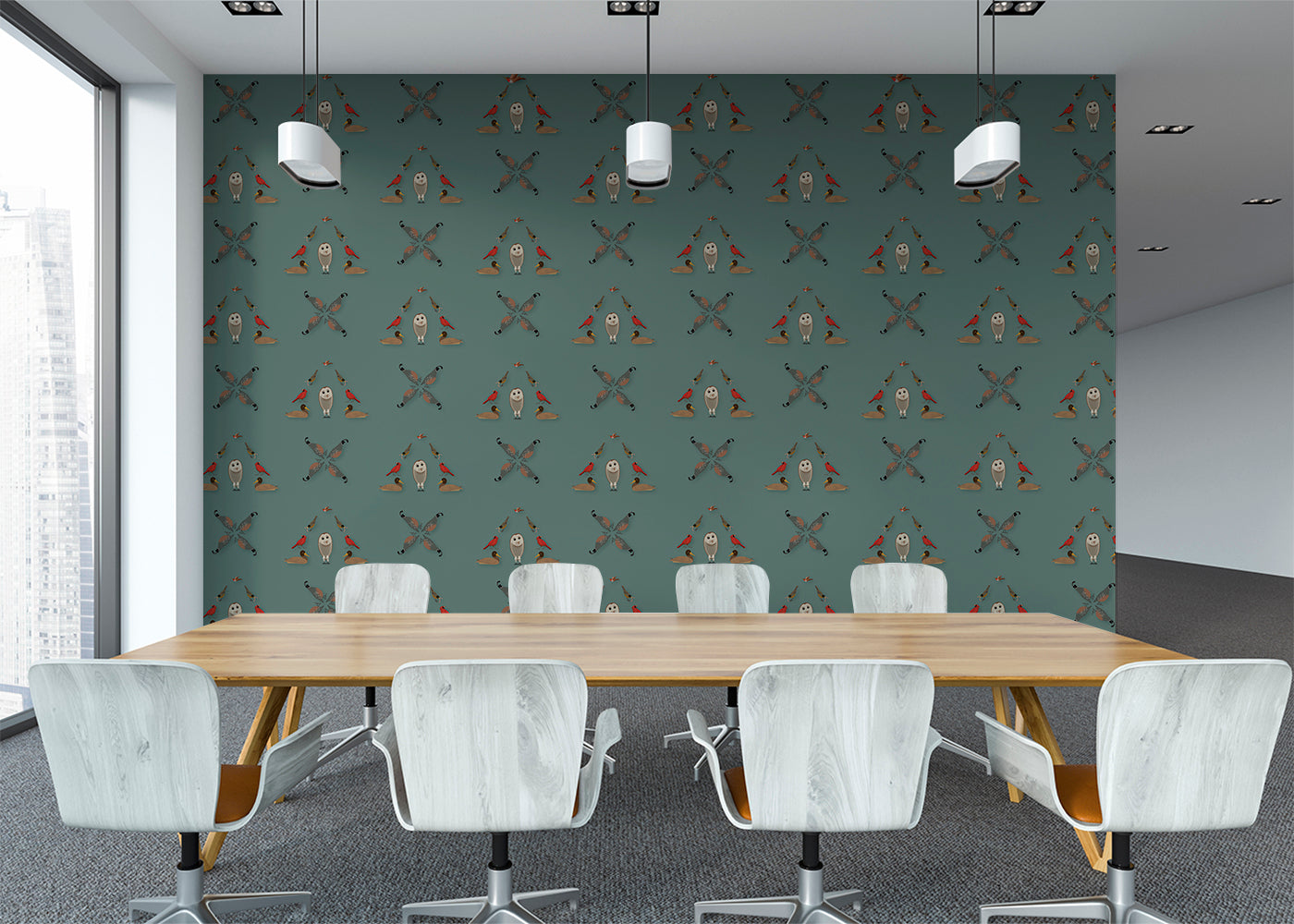 Six Birds Mural - Blue Slate Gray