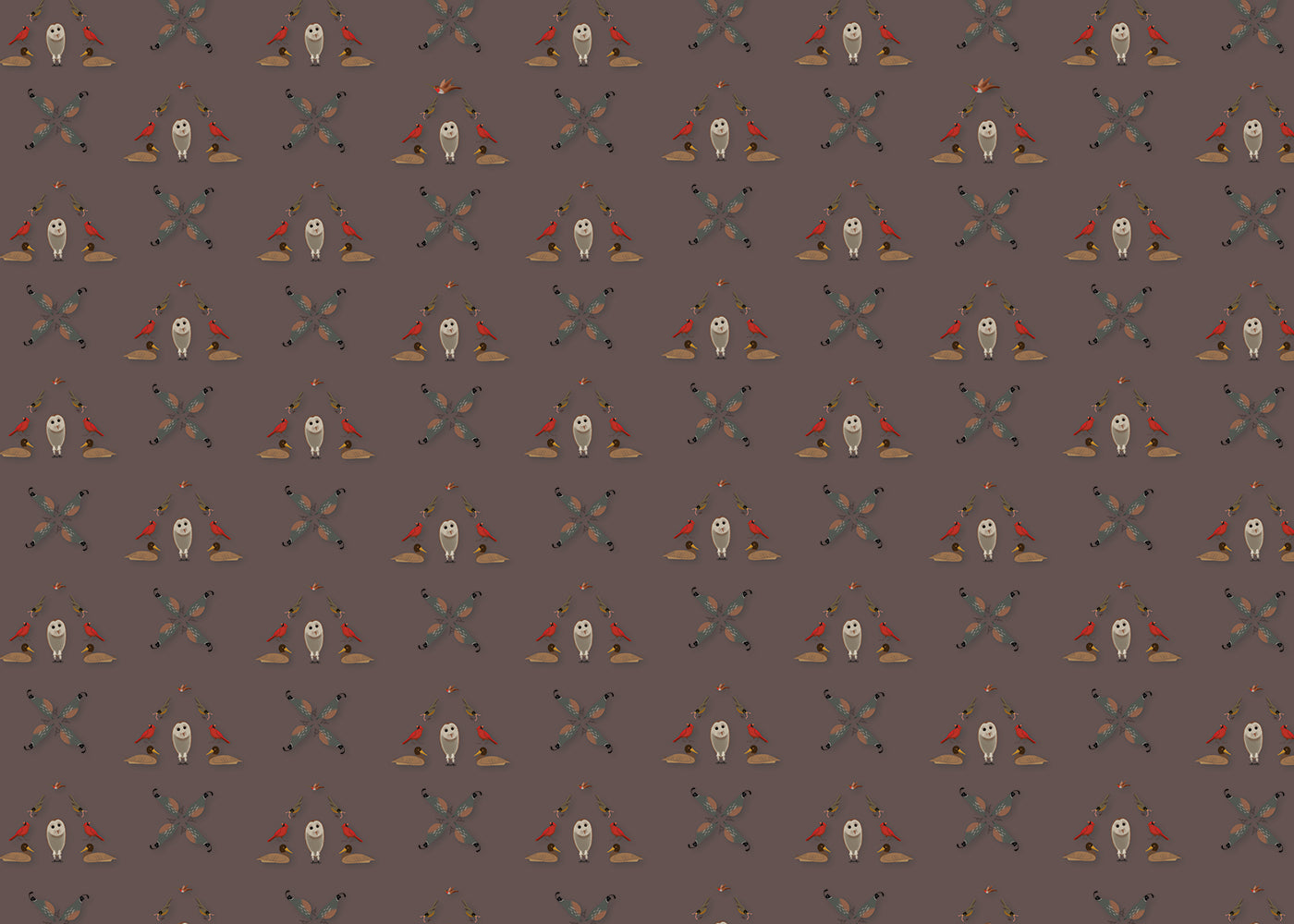 Six Birds Mural - Raisin - Sample