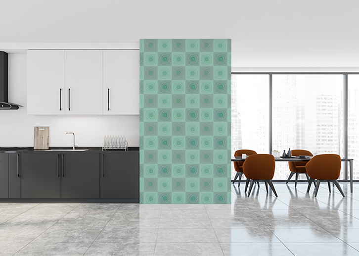 Rays & Circles B - Aqua Gray checks