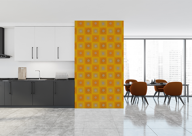 Rays & Circles E - Saffron checks