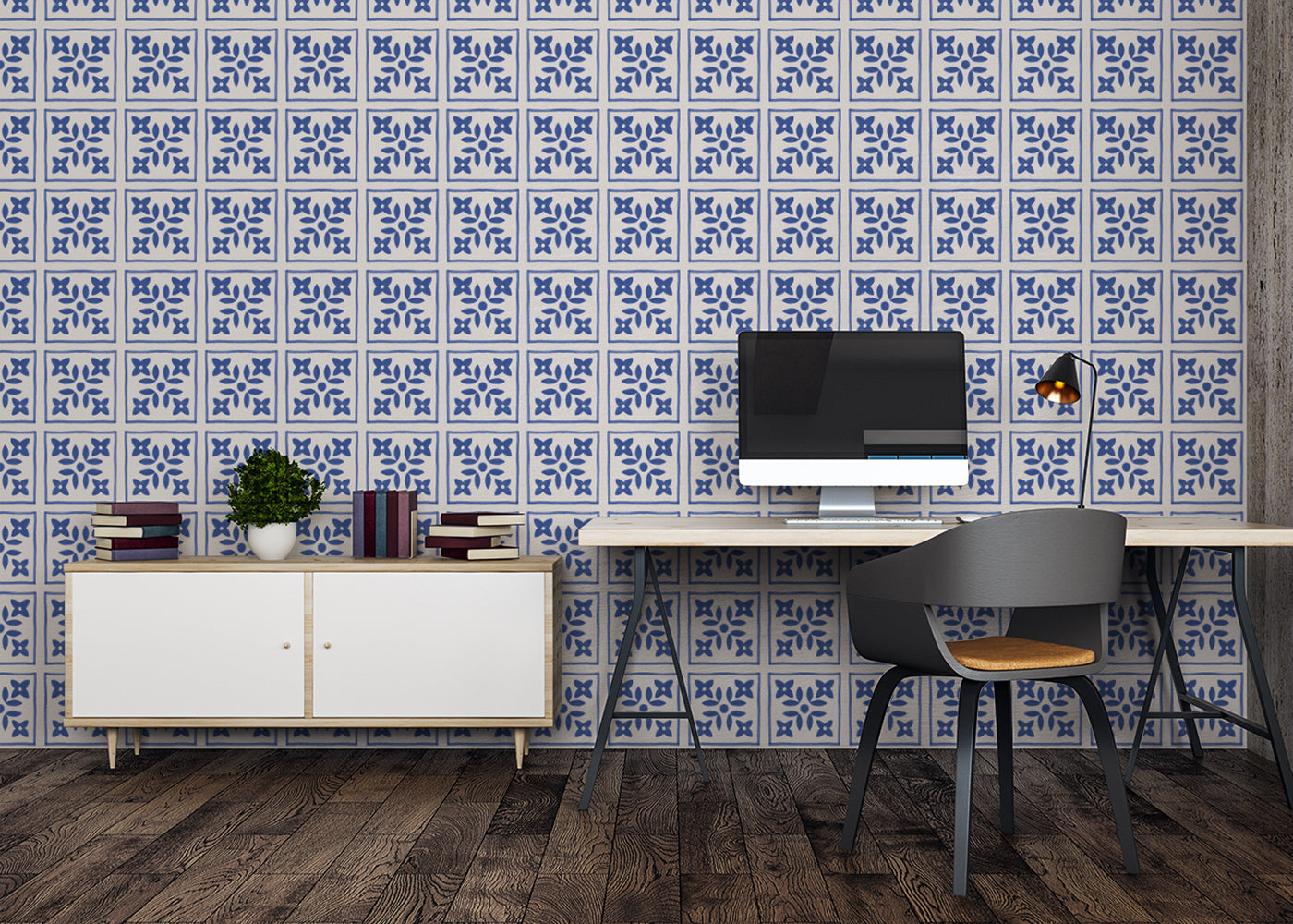 Foliar Quadrant Tiles - Navy