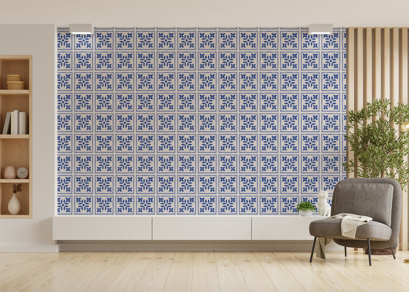 Foliar Quadrant Tiles - Navy
