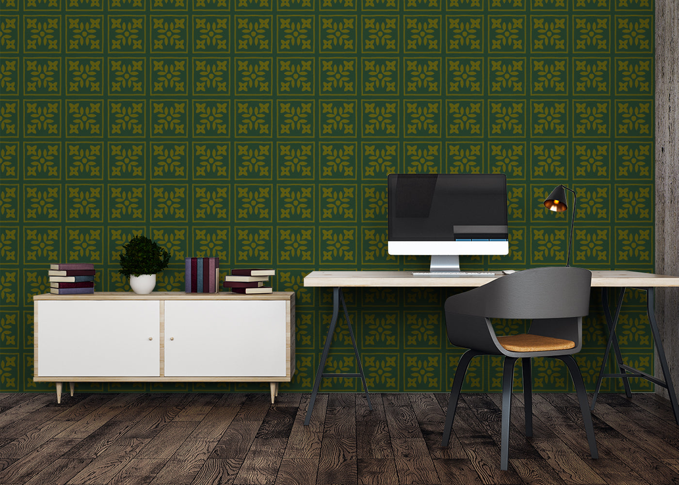 Foliar Quadrant Tiles - Green and Gold