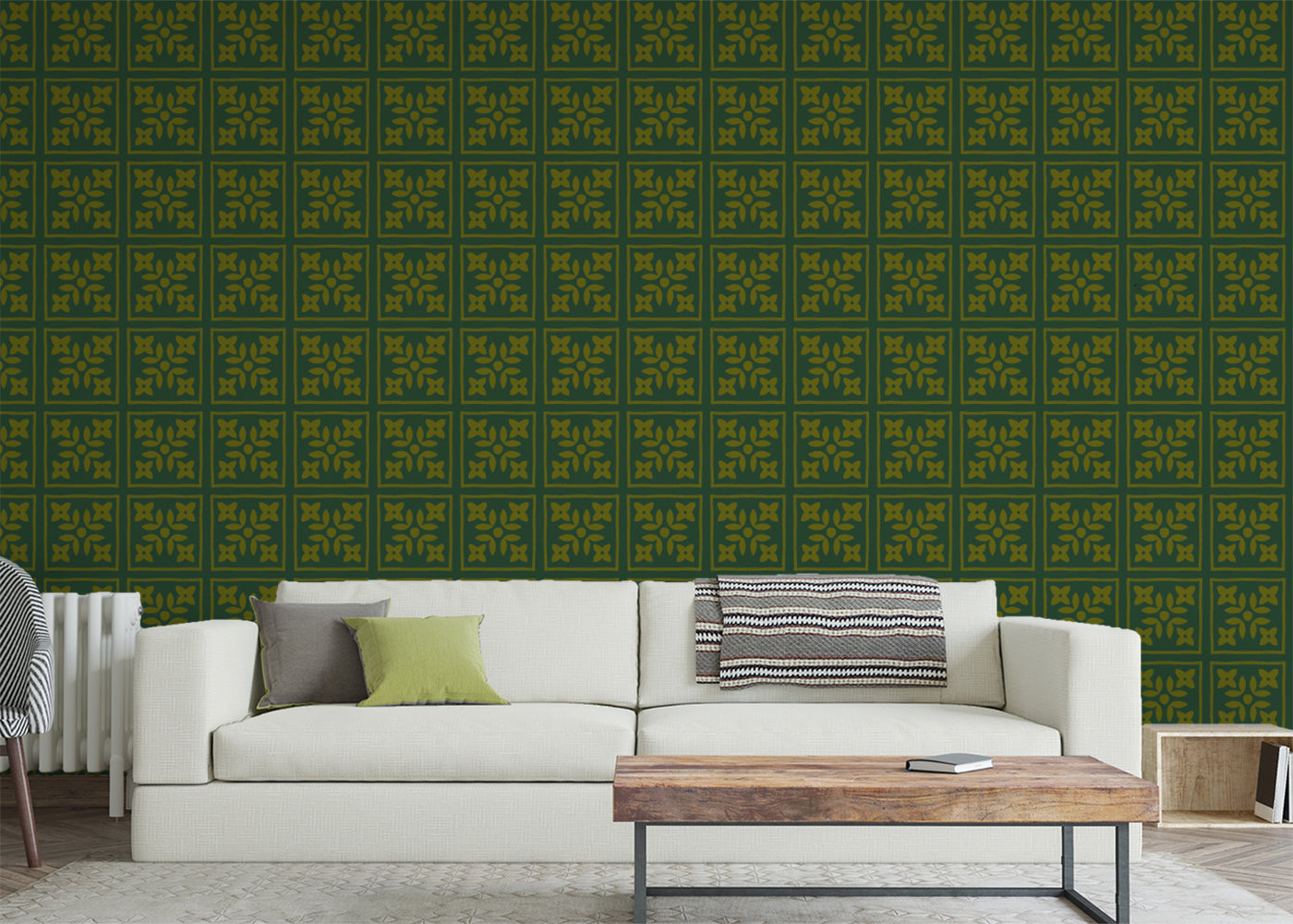 Foliar Quadrant Tiles - Green and Gold