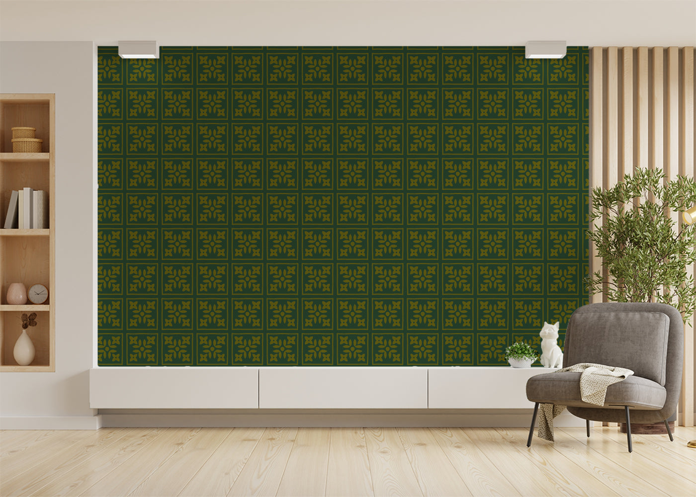 Foliar Quadrant Tiles - Green and Gold
