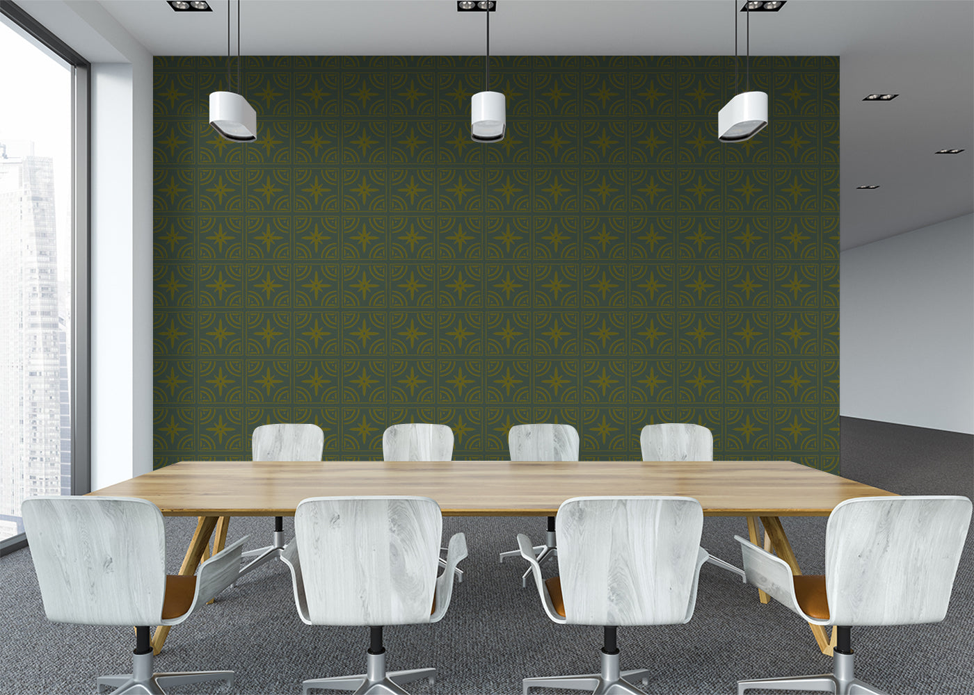 Crescent Whirls Tiles - Green and Gold