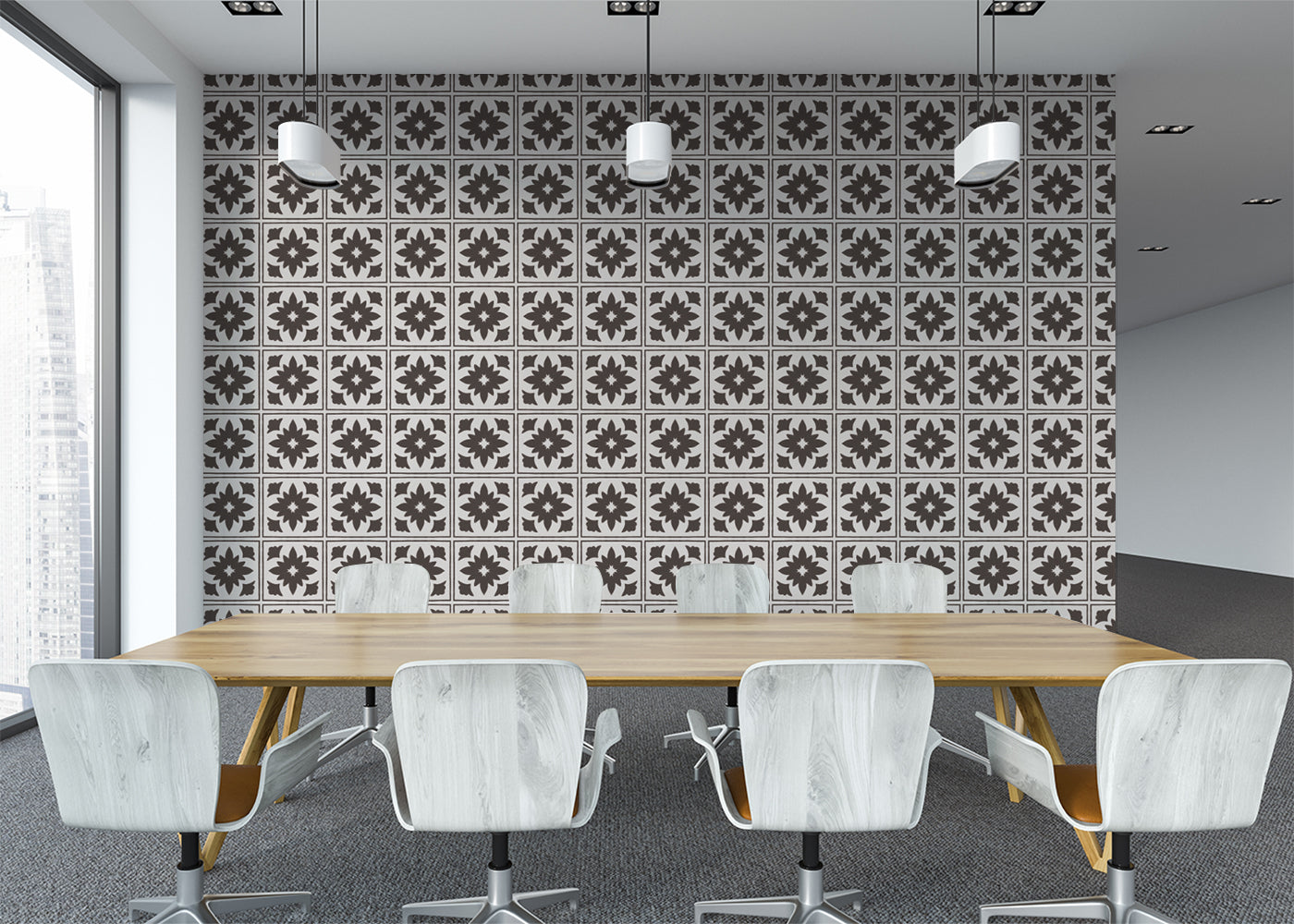 Floret Squares Tiles - Black and White