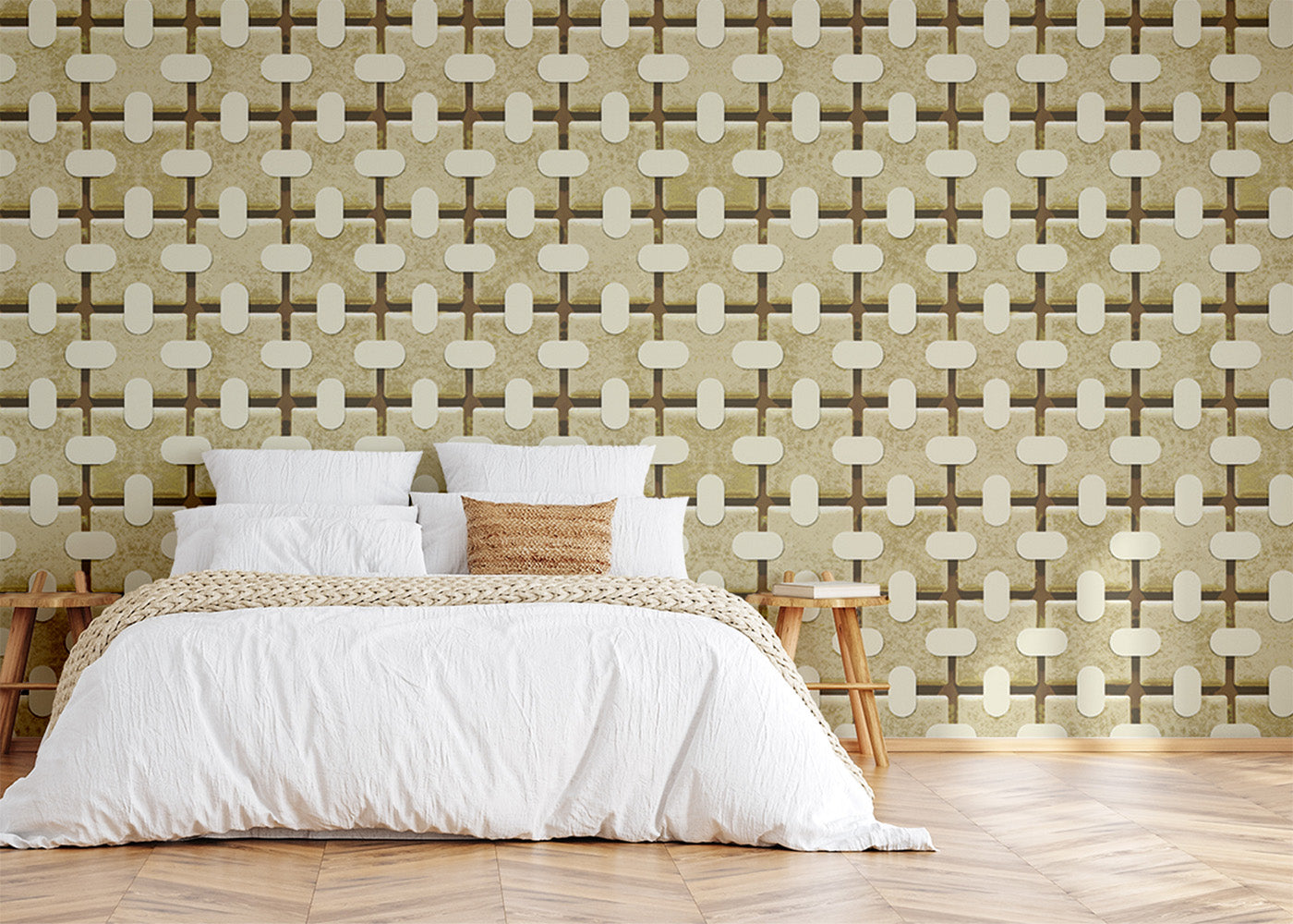 Square Tab Plaid Mural - Alabaster