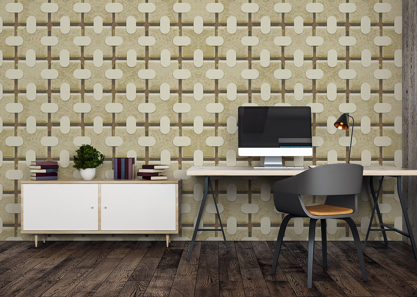 Square Tab Plaid Mural - Alabaster