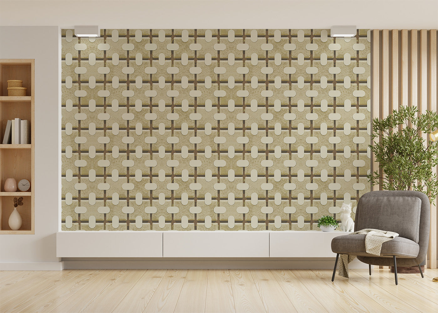 Square Tab Plaid Mural - Alabaster