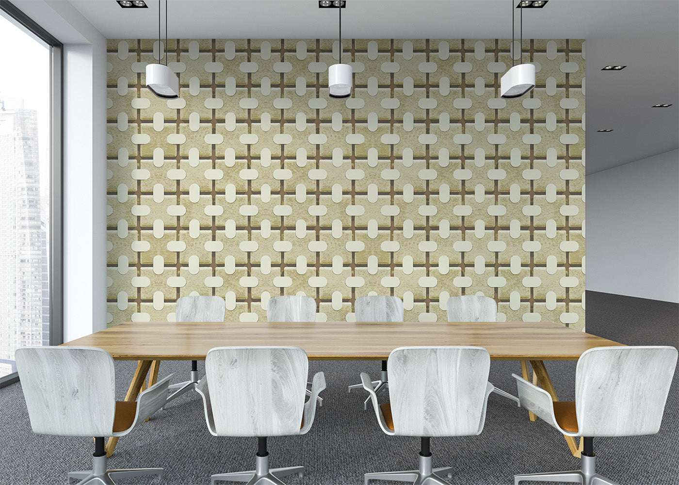 Square Tab Plaid Mural - Alabaster