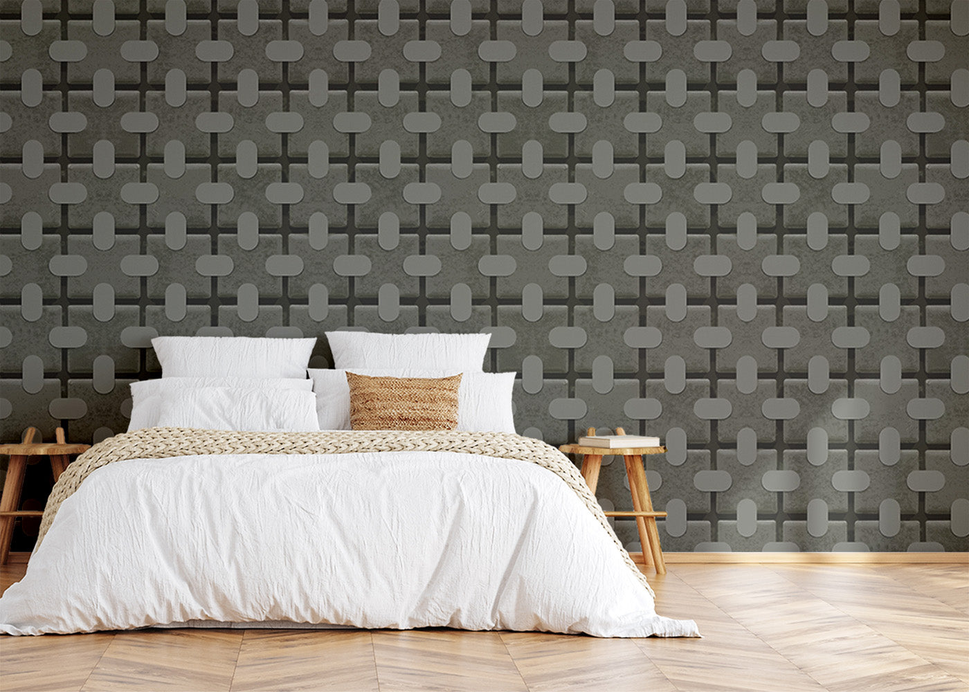 Square Tab Plaid Mural - Pewter