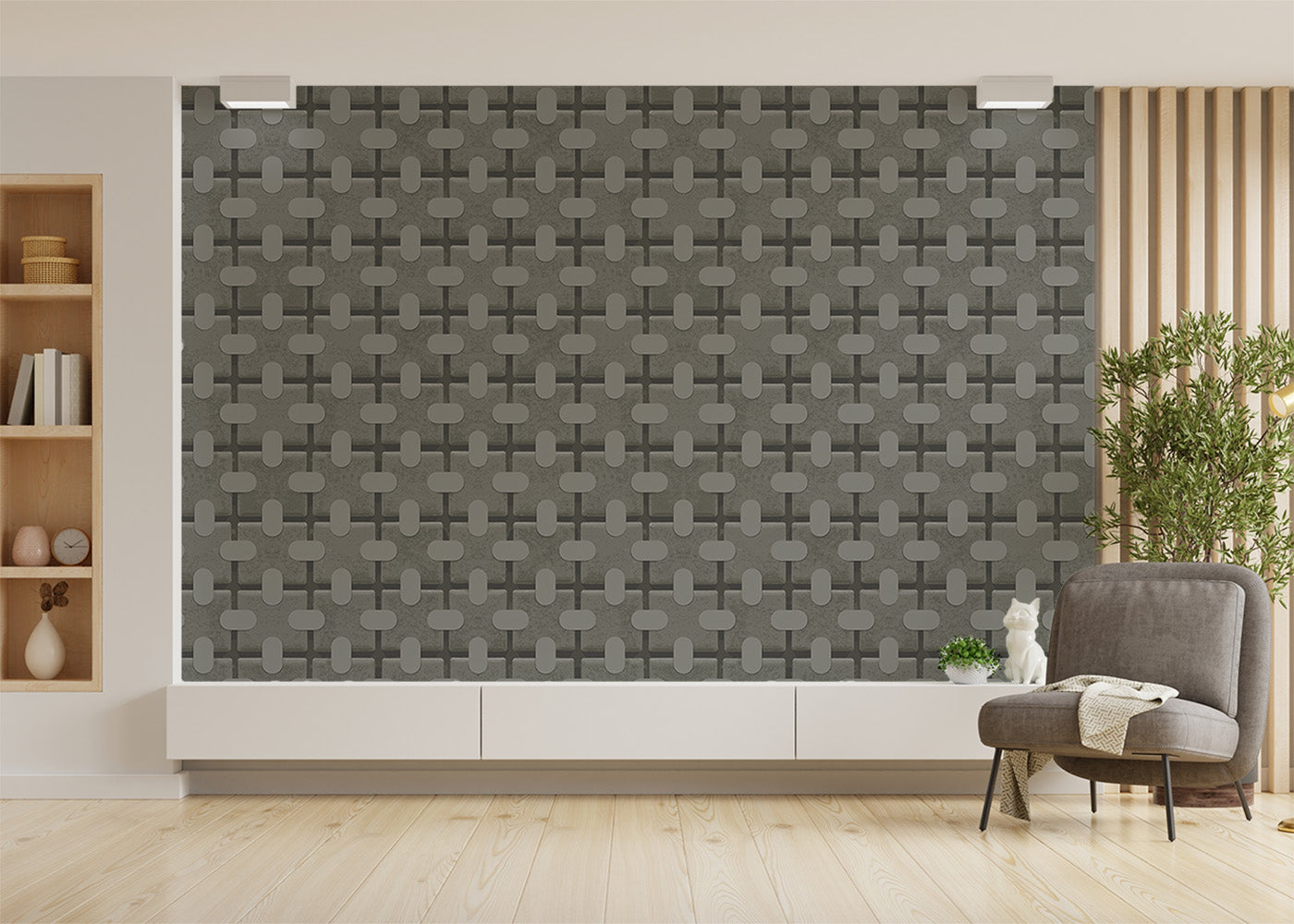 Square Tab Plaid Mural - Pewter