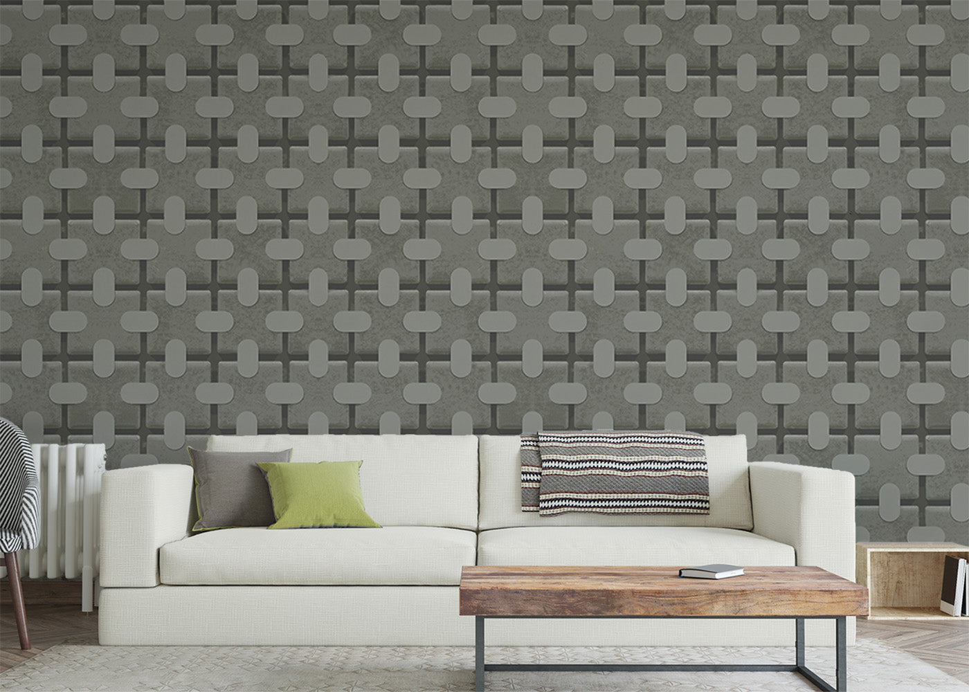 Square Tab Plaid Mural - Pewter