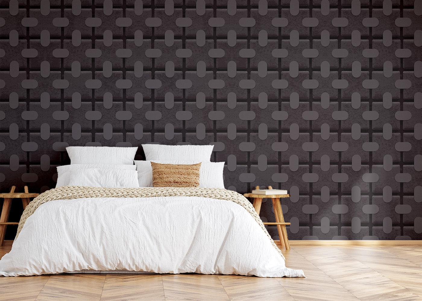 Square Tab Plaid Mural - Graphite