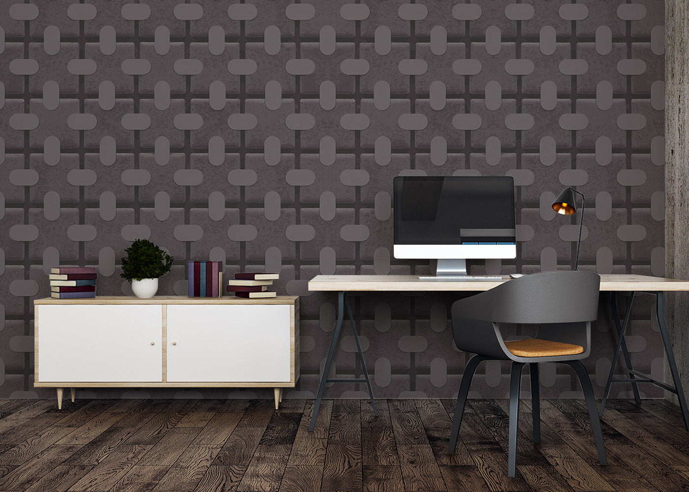Square Tab Plaid Mural - Graphite