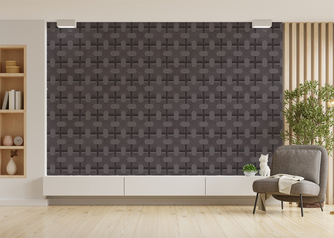 Square Tab Plaid Mural - Graphite