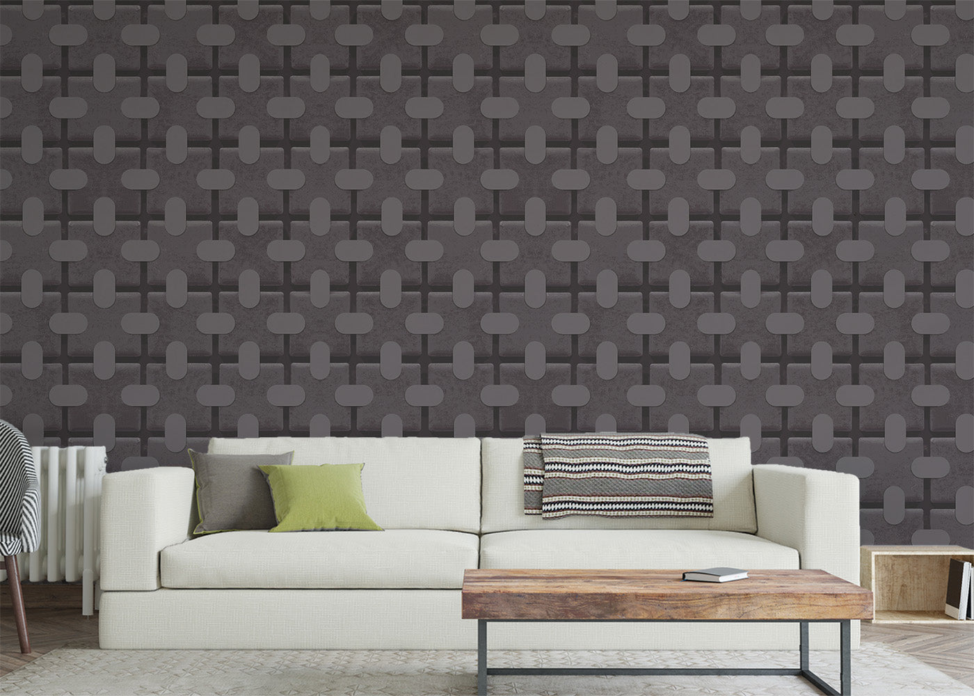 Square Tab Plaid Mural - Graphite