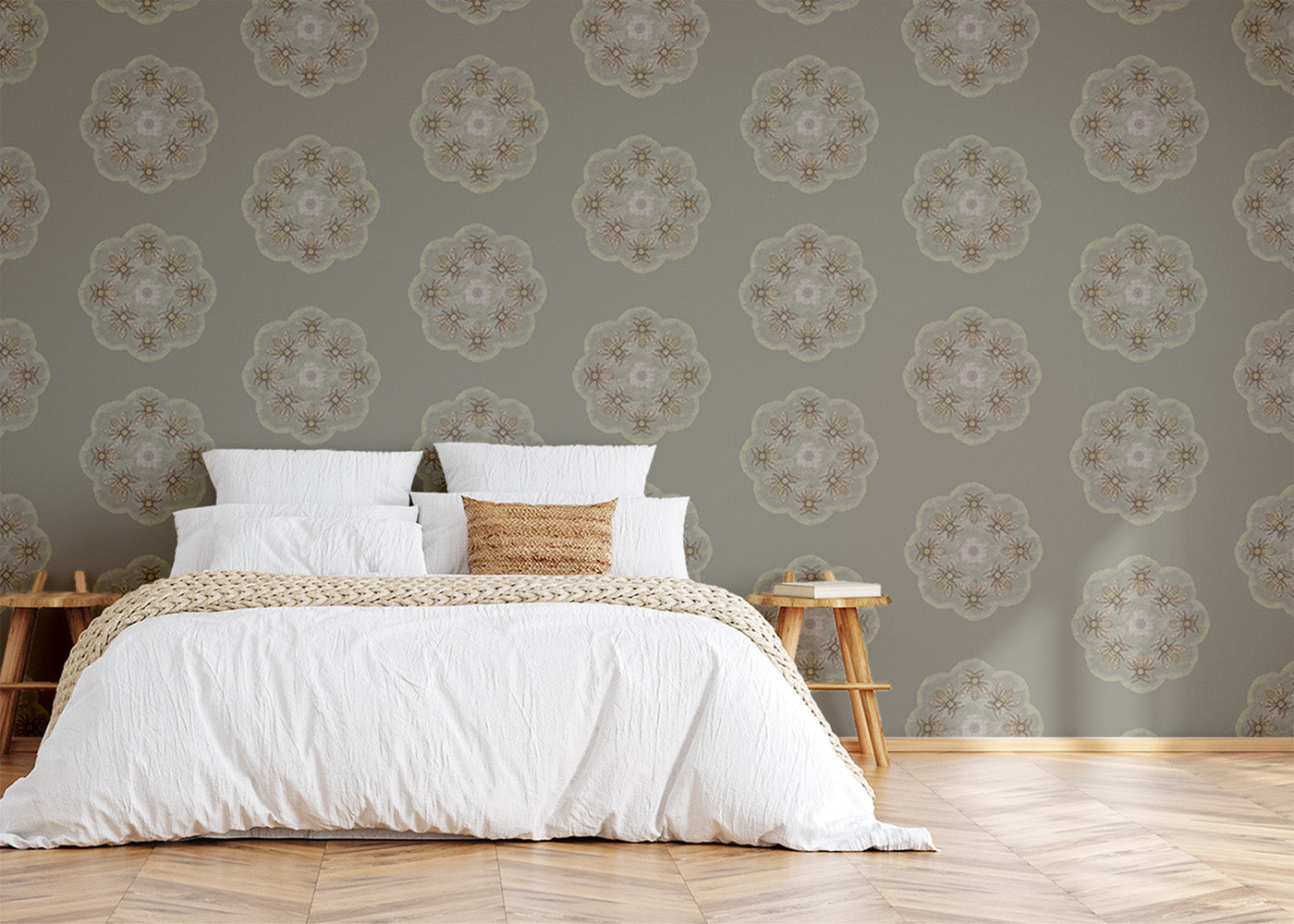 Bee Rosette Mural - Warm Gray