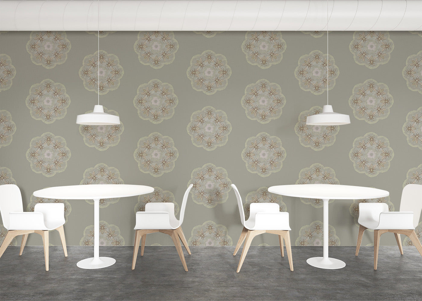 Bee Rosette Mural - Warm Gray