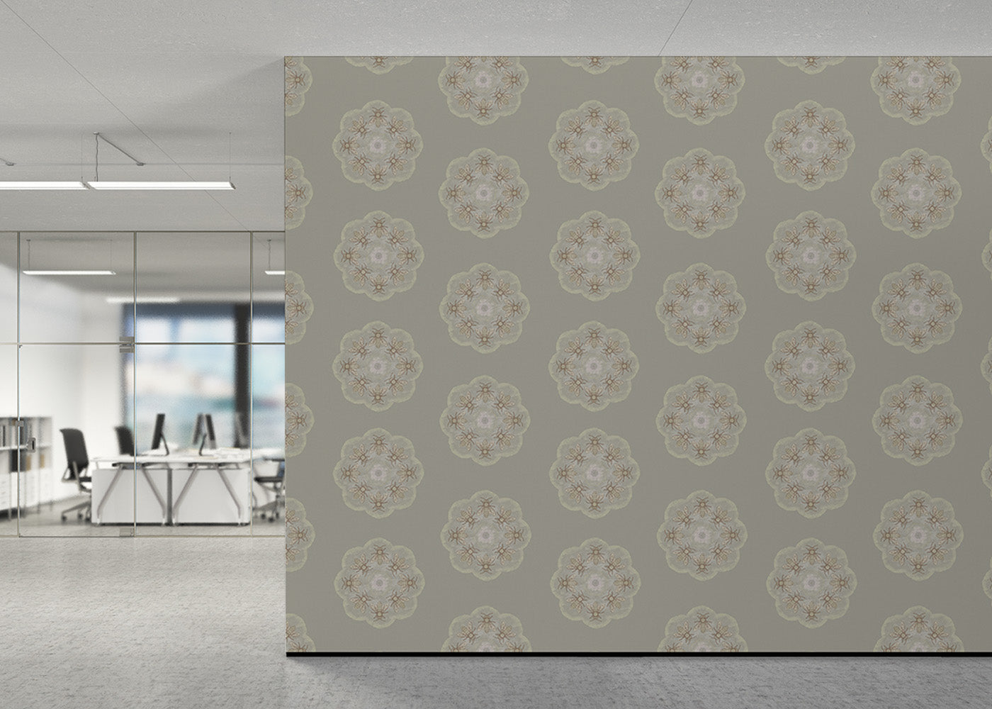 Bee Rosette Mural - Warm Gray