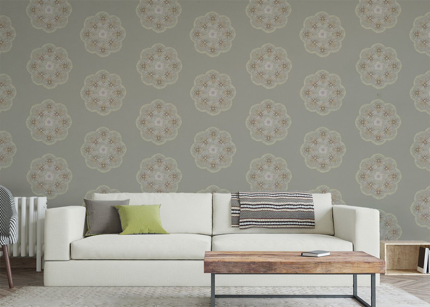 Bee Rosette Mural - Warm Gray