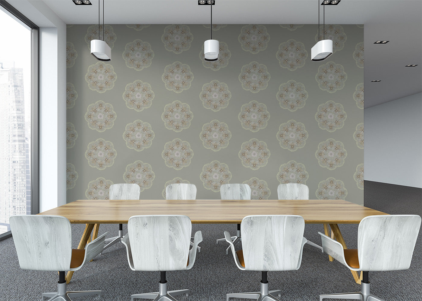 Bee Rosette Mural - Warm Gray