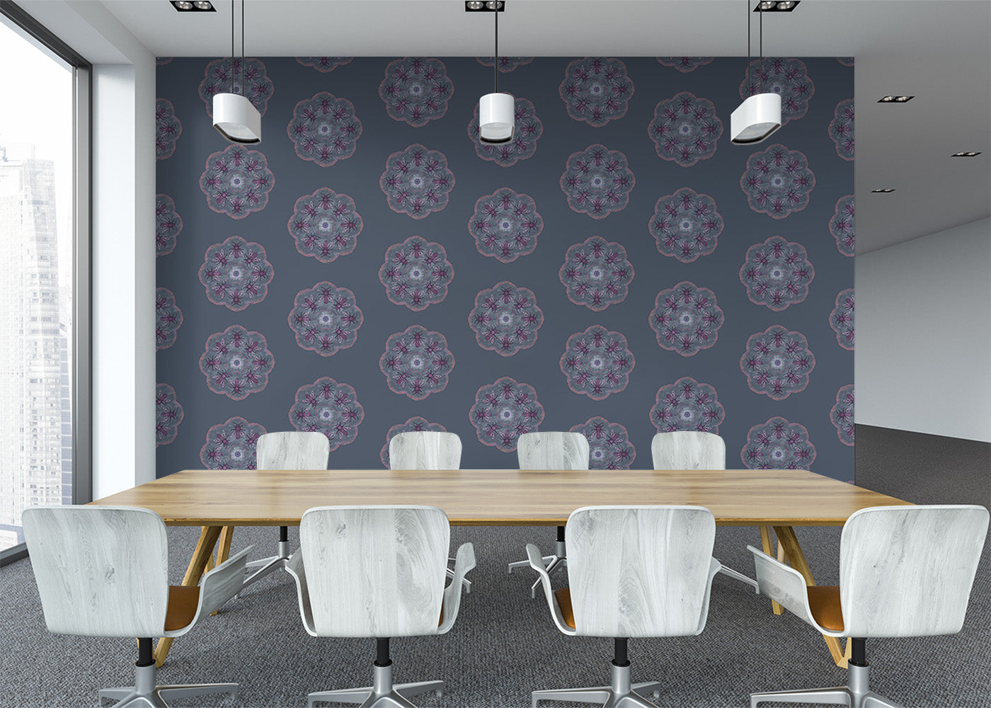 Bee Rosette Mural - Slate Blue