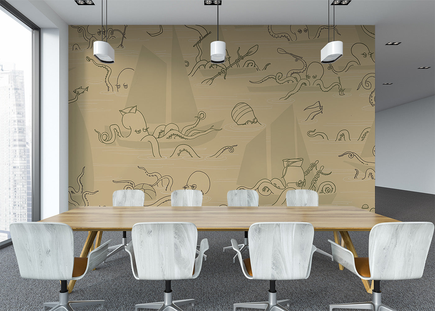 Octopus Flotilla Mural - Burnt Sienna