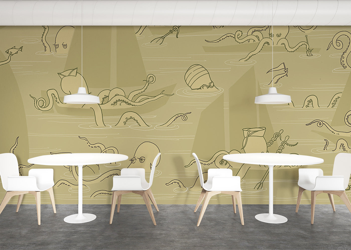 Octopus Flotilla Mural - Tarnished Gold