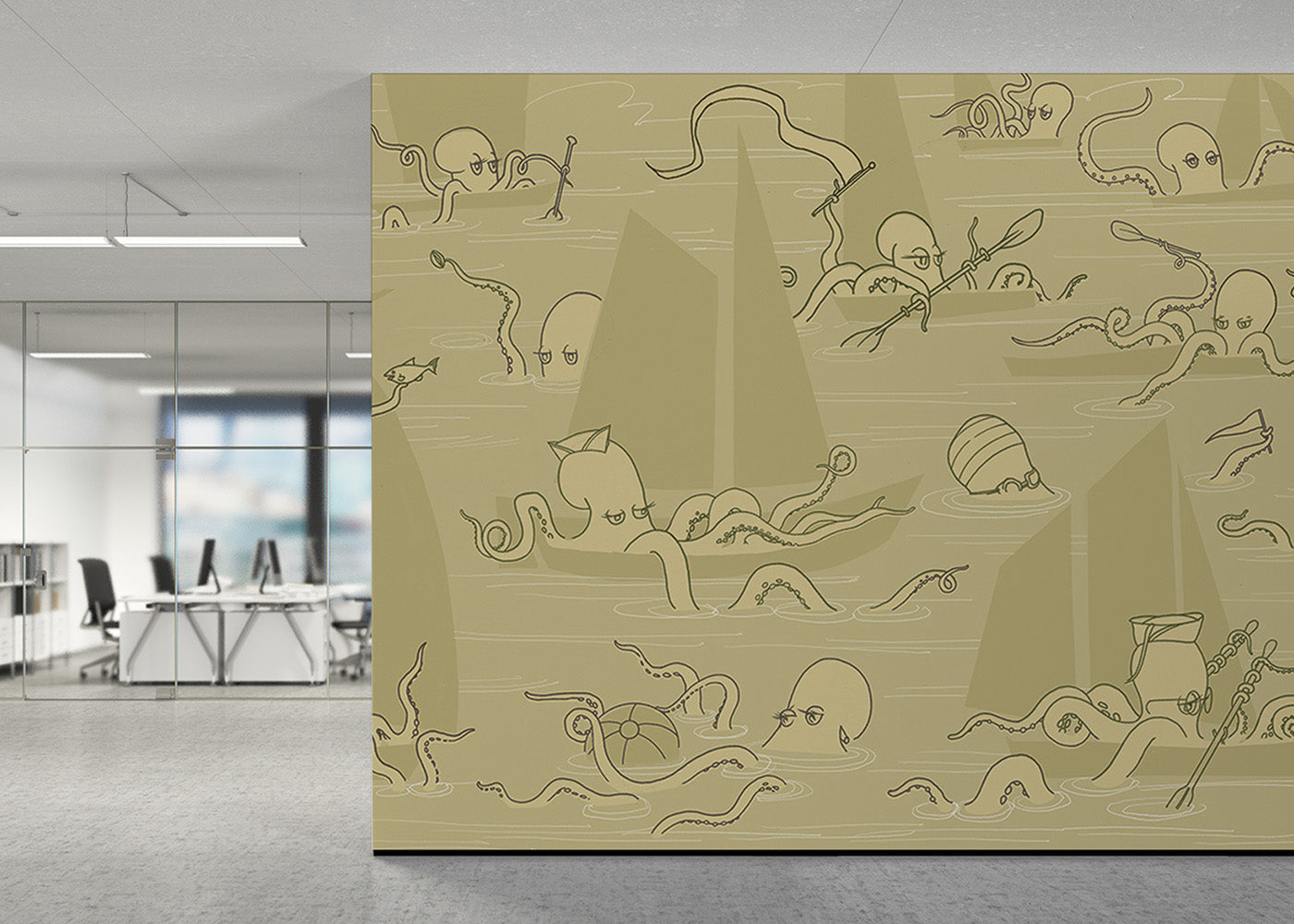 Octopus Flotilla Mural - Tarnished Gold