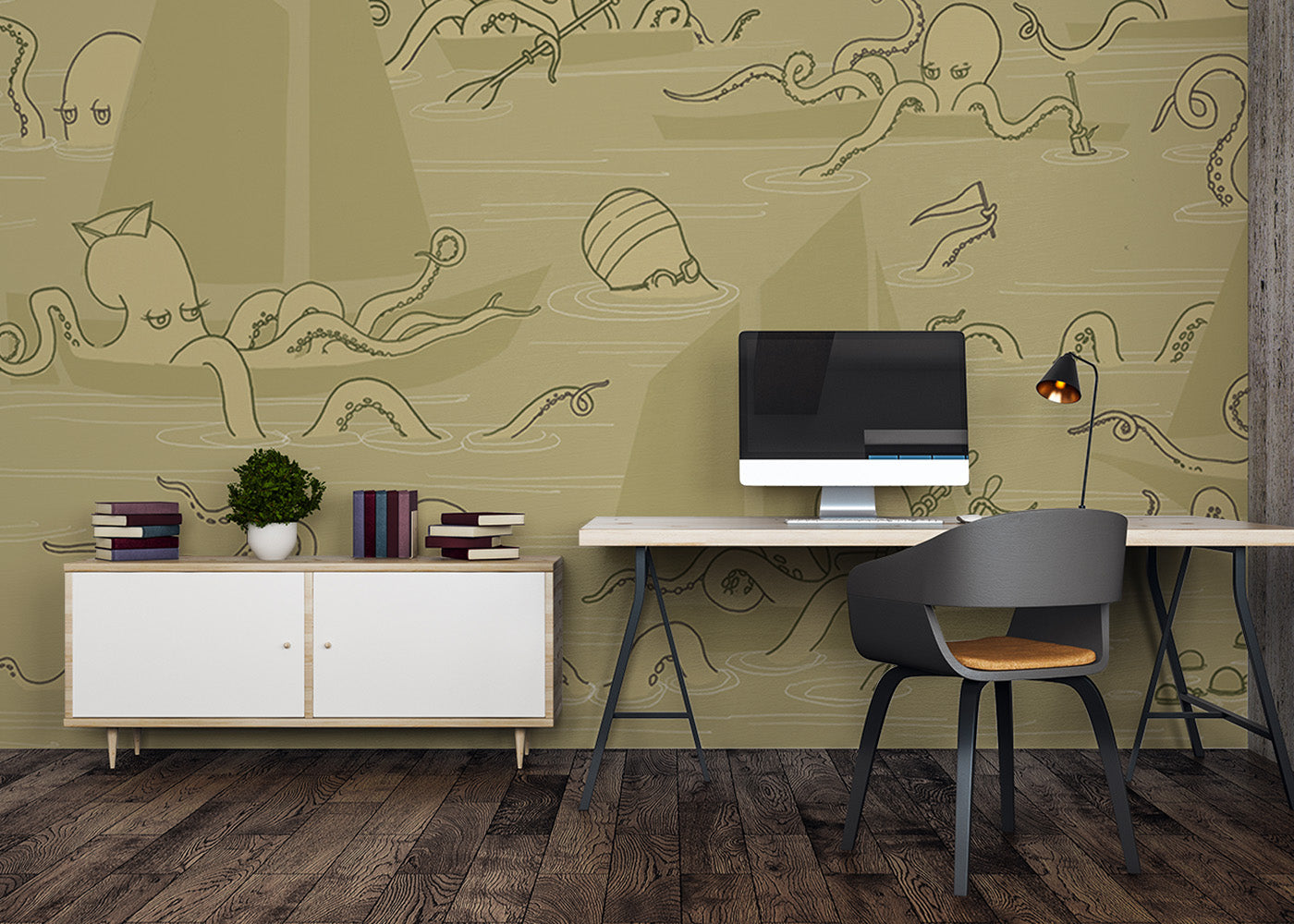 Octopus Flotilla Mural - Tarnished Gold