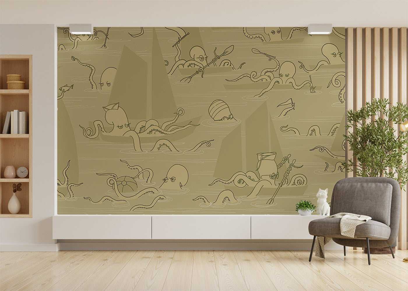Octopus Flotilla Mural - Tarnished Gold