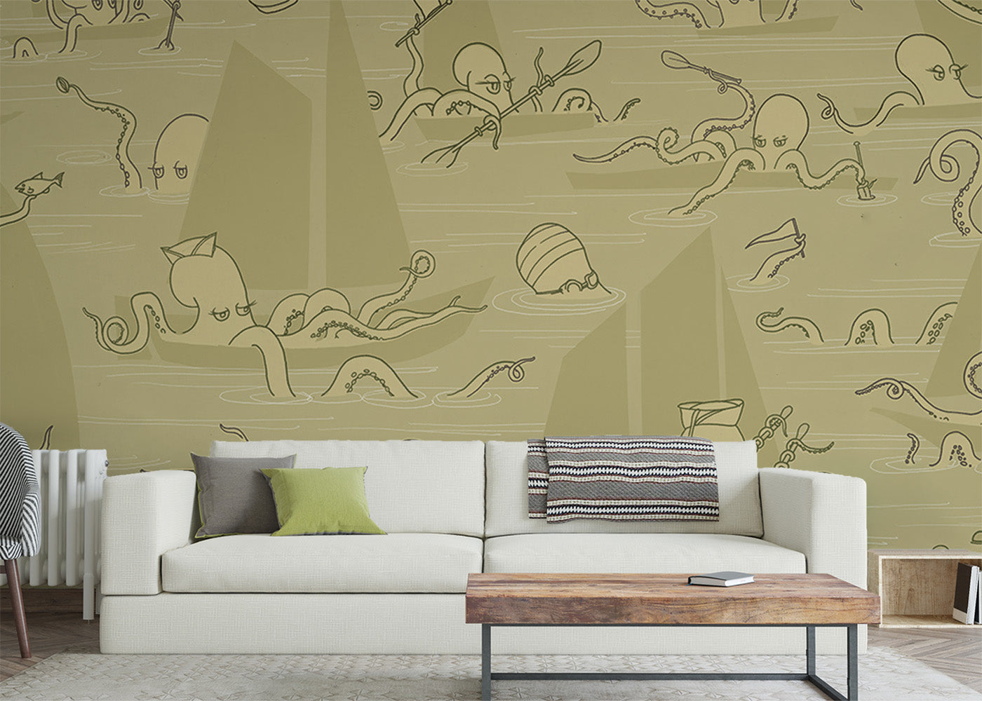 Octopus Flotilla Mural - Tarnished Gold