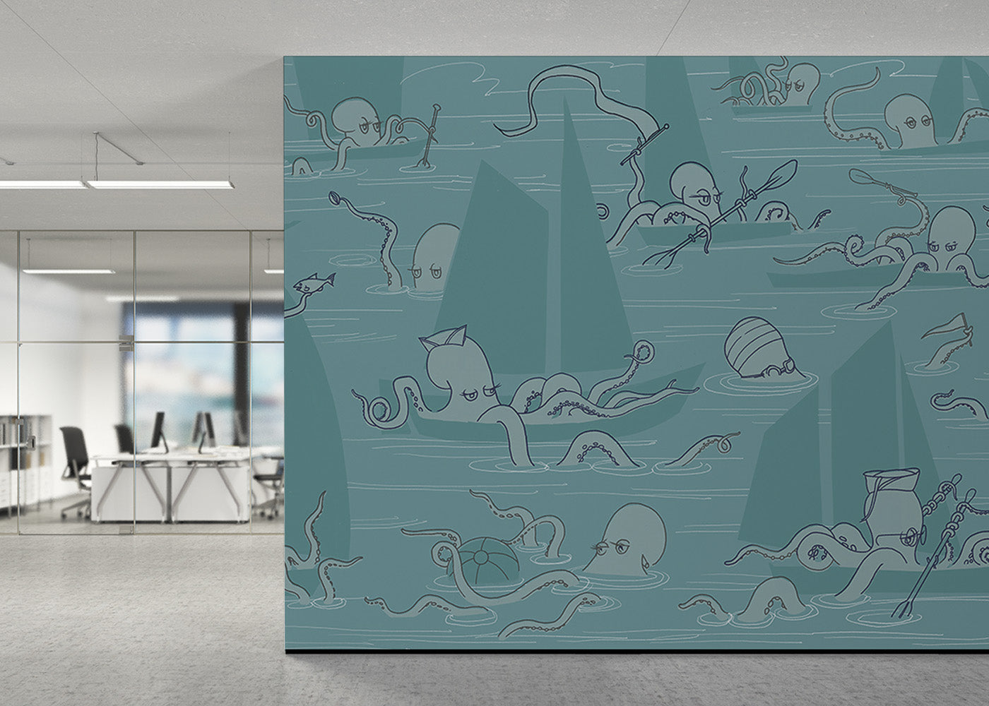 Octopus Flotilla Mural - Cerulean Blue