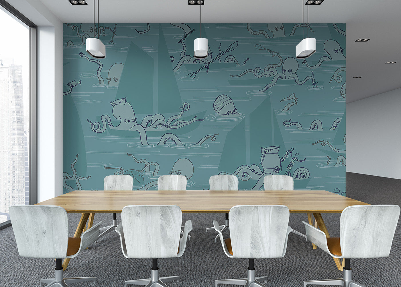 Octopus Flotilla Mural - Cerulean Blue